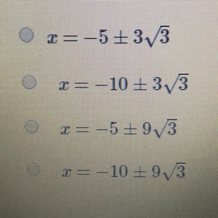 70 Points! Solve for x. x^2+10x+25=27-example-1