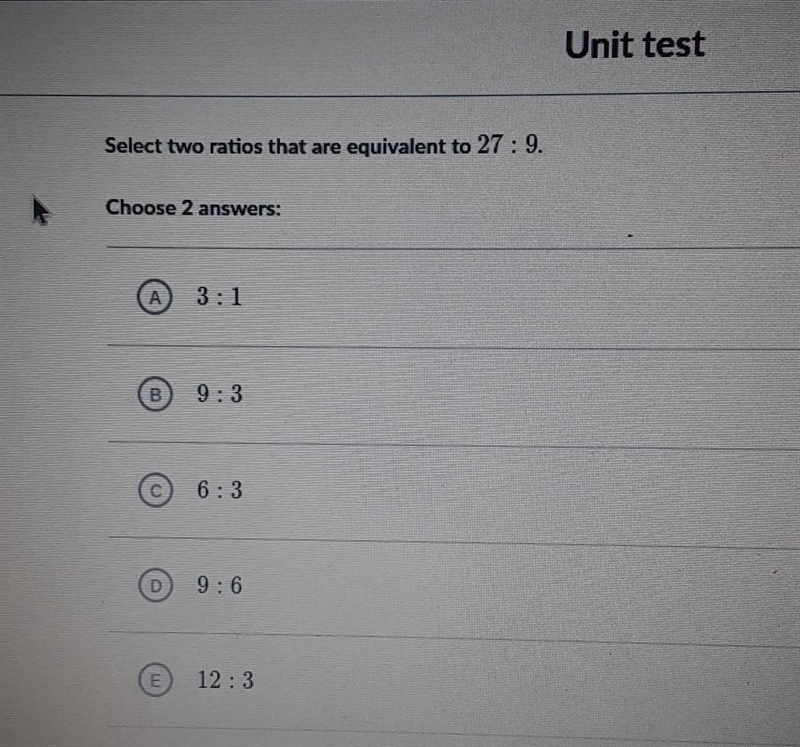 Select two ratios that are equivalent to 27:9​-example-1