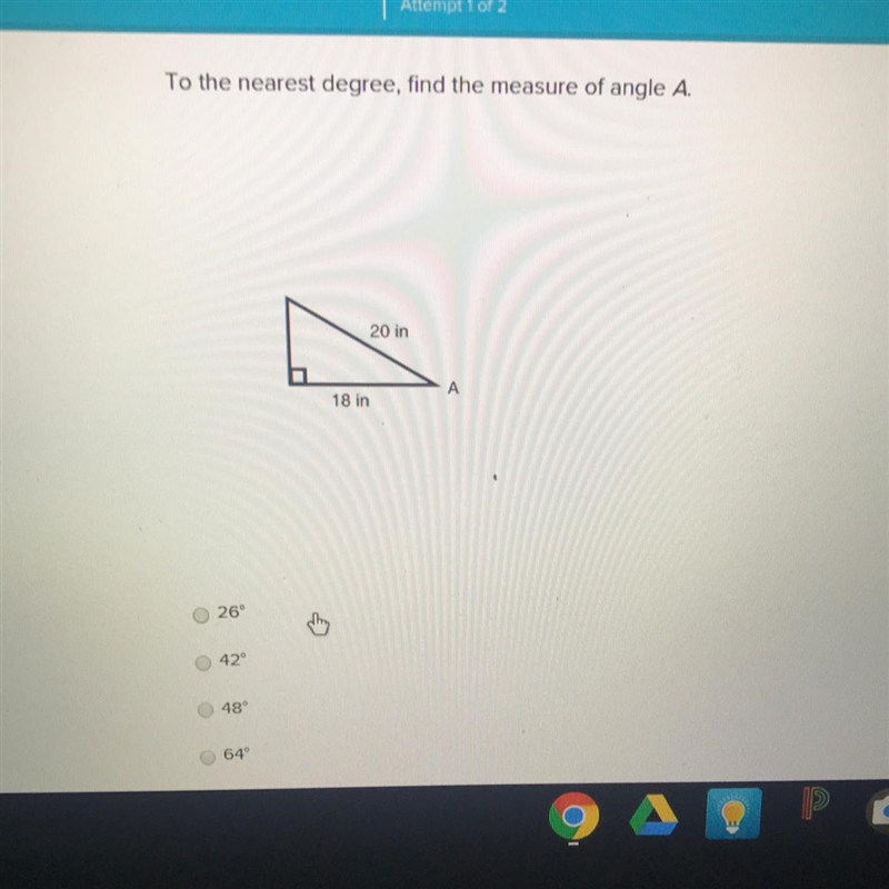 To the nearest degree, find the measure of angle A-example-1