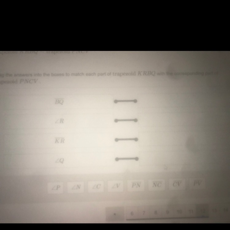 Drag the answers into the boxes to match each part of trapezoid KRBQ with the corresponding-example-1