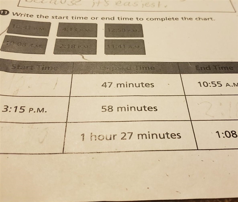 Write the start time or end time to complete the chart (btw look at the full picture-example-1