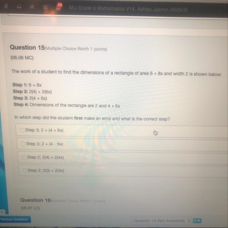 Do you work of a student to find the decimals of a rectangle of a area 6+ 8 X and-example-1