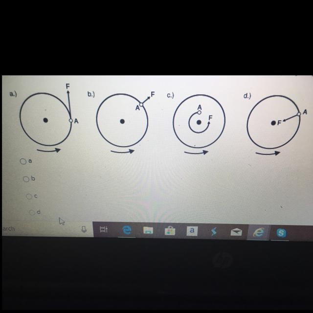 Object A has a centripetal force acting on it. Select the diagram that properly depicts-example-1