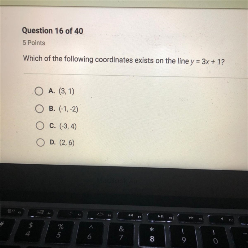 Which of the following coordinates exits on the line y=3x+2-example-1