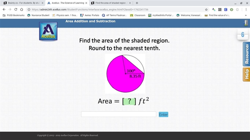 Find the area of shaded region. Round to the nearest tenth. angle is 100 degrees r-example-1