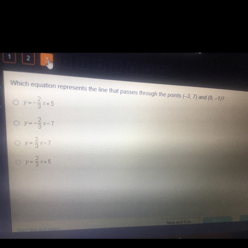 What is the equations of the line passing through points (-3,7) and (9,-1)?-example-1