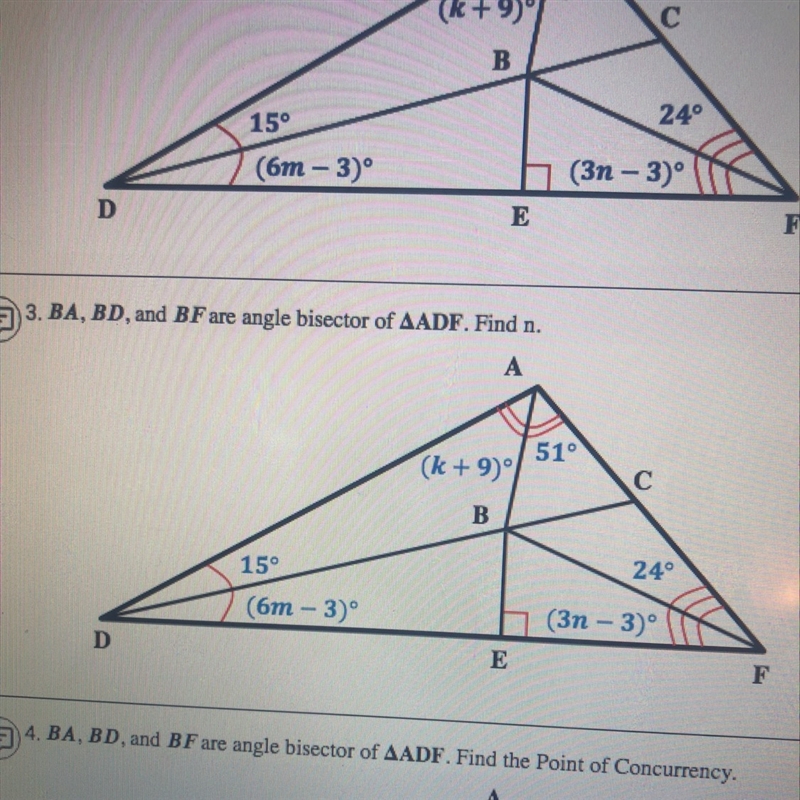 Find n. BA,BD, and BF are angle bisecter of ADF. help.-example-1