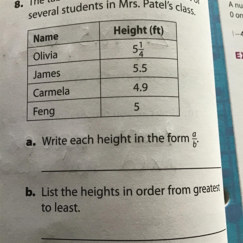 The table shows the height in feet of several students in Miss Patel’s class-example-1