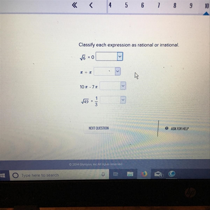 Classify each expression as rational or irrational-example-1