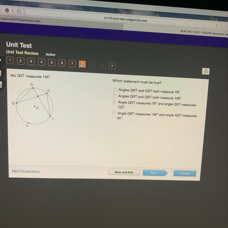 Arc QVT measures 156. Which statement must be true?-example-1