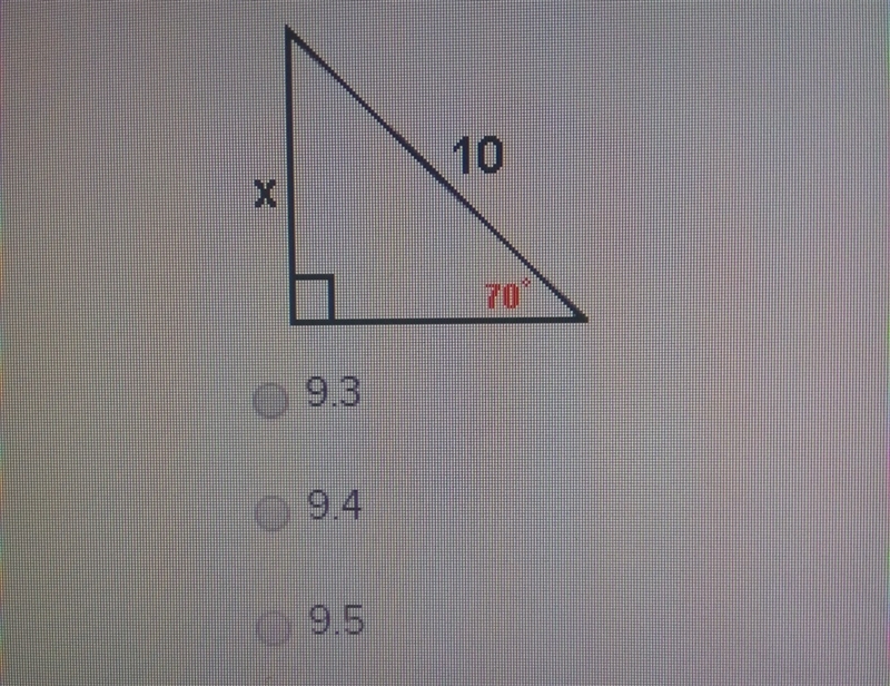 Find X to the nearest tenth. A) 9.3 B) 9.4 C) 9.5-example-1