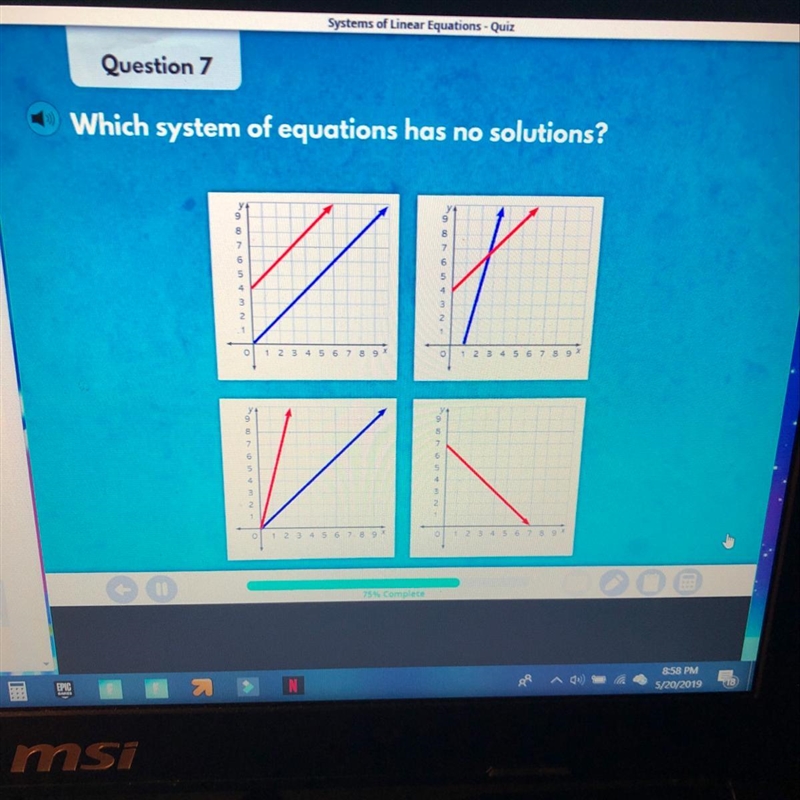 Which system of equations has no solutions?-example-1