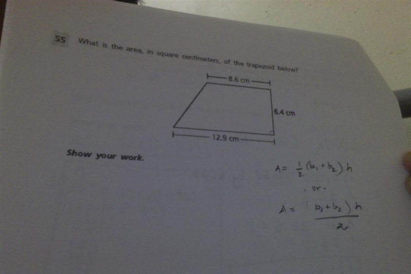 What is the area in square centimeters of the trapzoid below ?-example-1