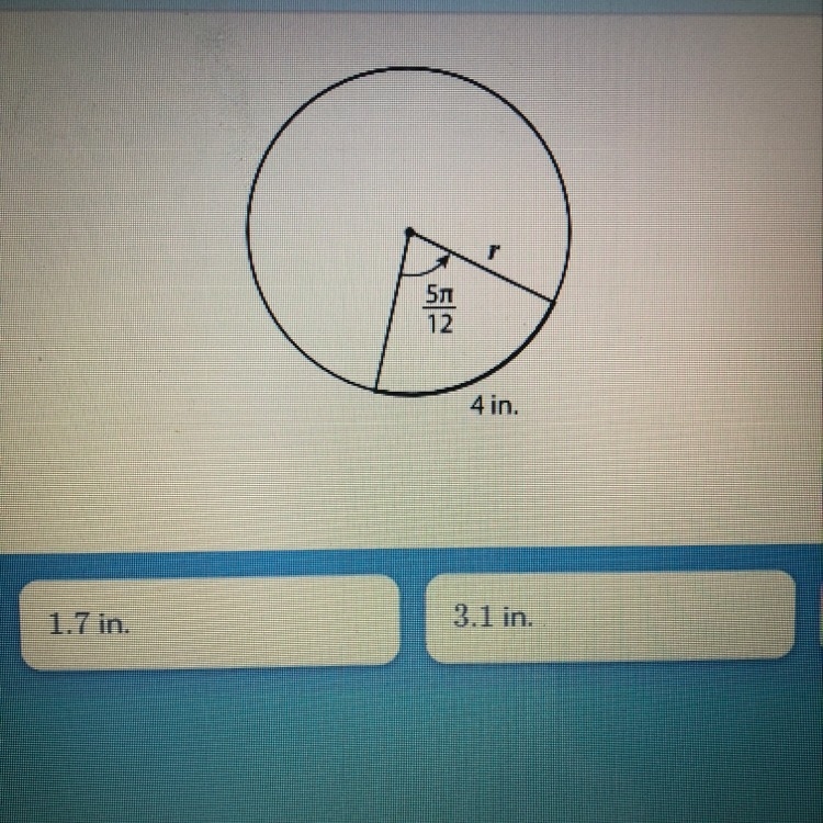 Given the circle above, what is the length of radius r to the nearest tench of an-example-1