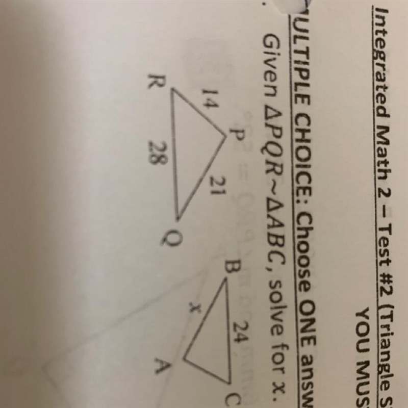 Given triangle pqr similar to triangle ABC solve for X-example-1