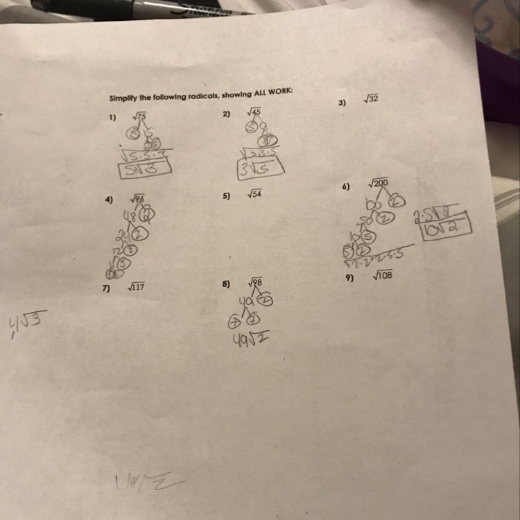 Simplify the following radicals, showing ALL WORK-example-1