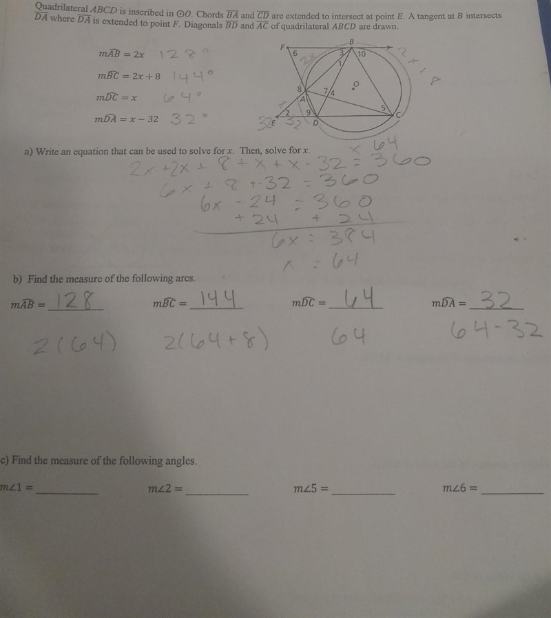 Quadrilateral ABCD is inscribed in circle 0. Chords BA and CD are extended to intersect-example-1