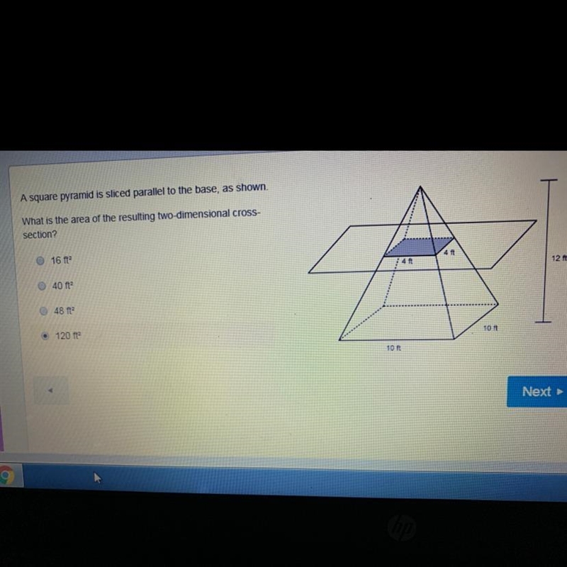 A square pyramid is sliced para well to the base as shown what is the area of the-example-1