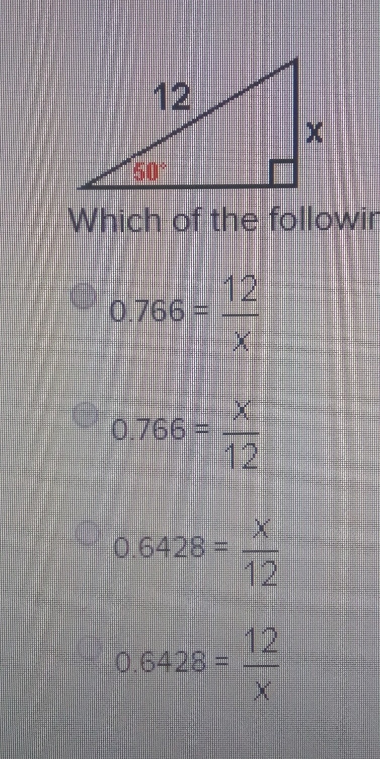 Which of the following is a correct equation based on the triangle shown?-example-1