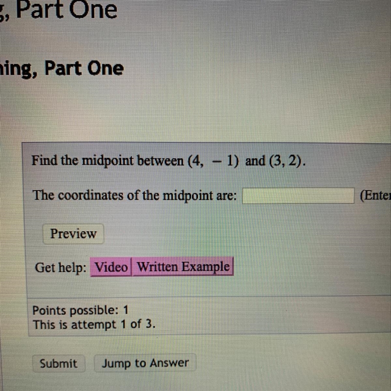 Find the midpoint between (4,-1) and (3,2)-example-1