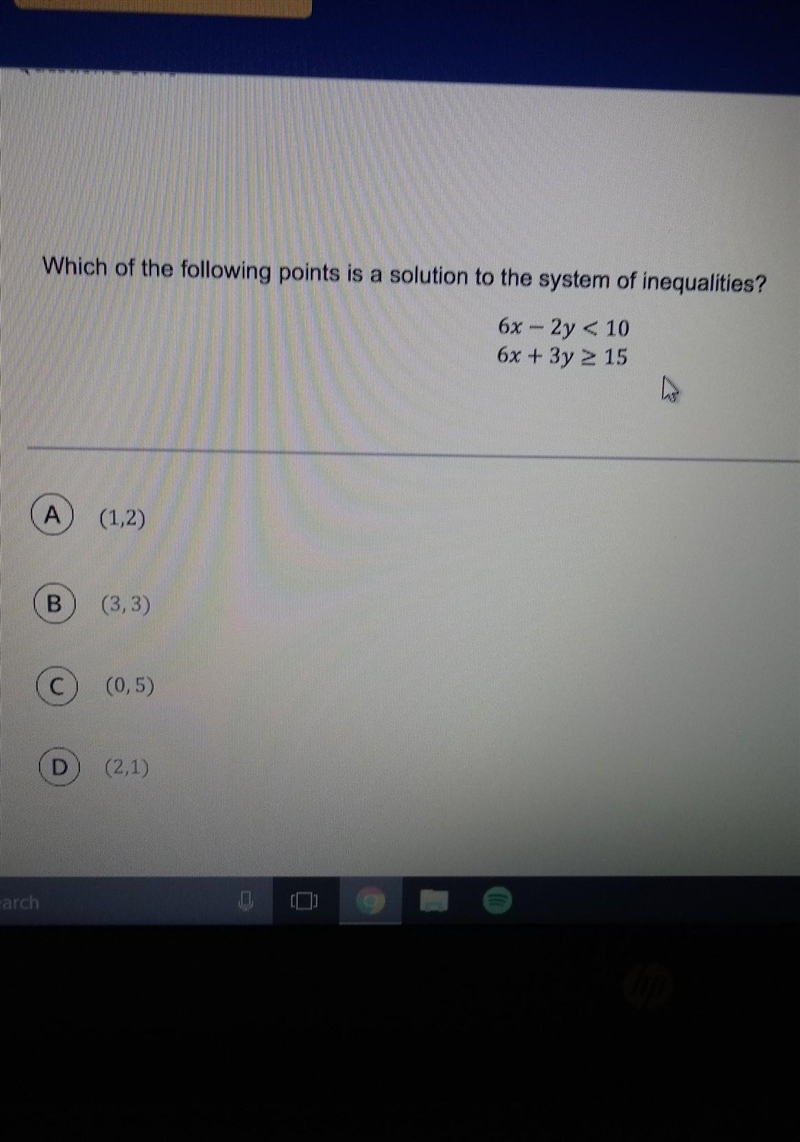 Which of the following points is a solution to the system of equations​-example-1