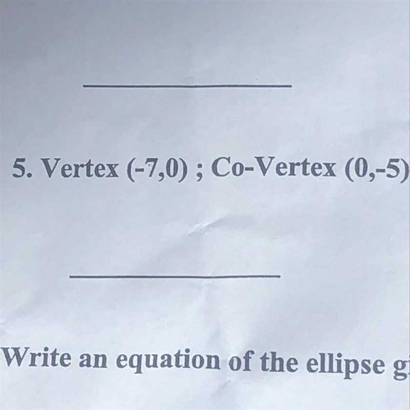 Write an equation of the ellipse centered at the origin given its vertex and co vertex-example-1