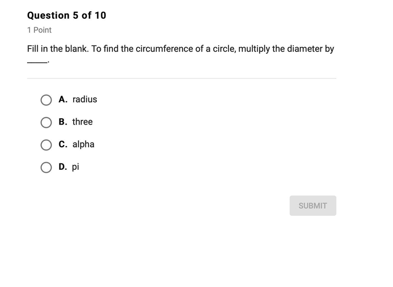 To find the circumference of a circle multiply the diameter by?-example-1