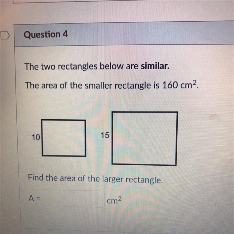 Due in 5 minutes... please help. what’s the area of the larger rectangle-example-1