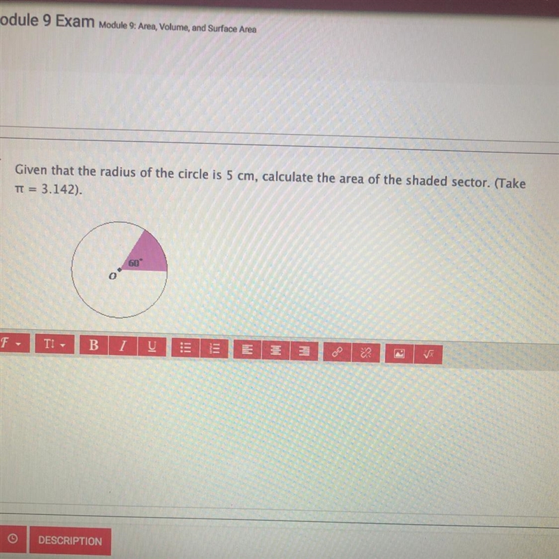 Given that the radius of the circle is 5 cm , calculate the area of the shaded sector-example-1