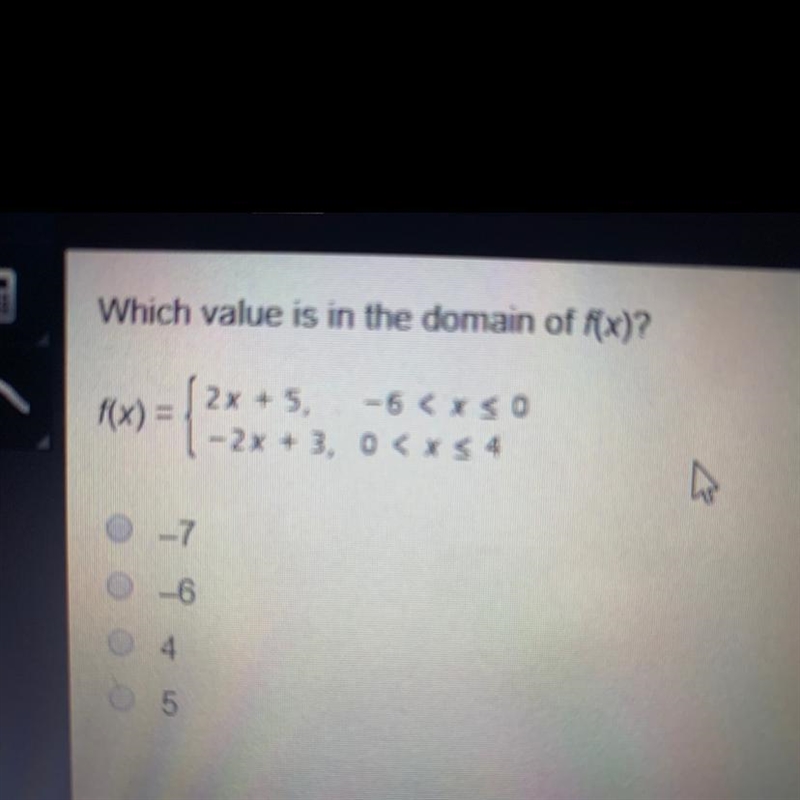 Which value is in the domain of f(x)?-example-1