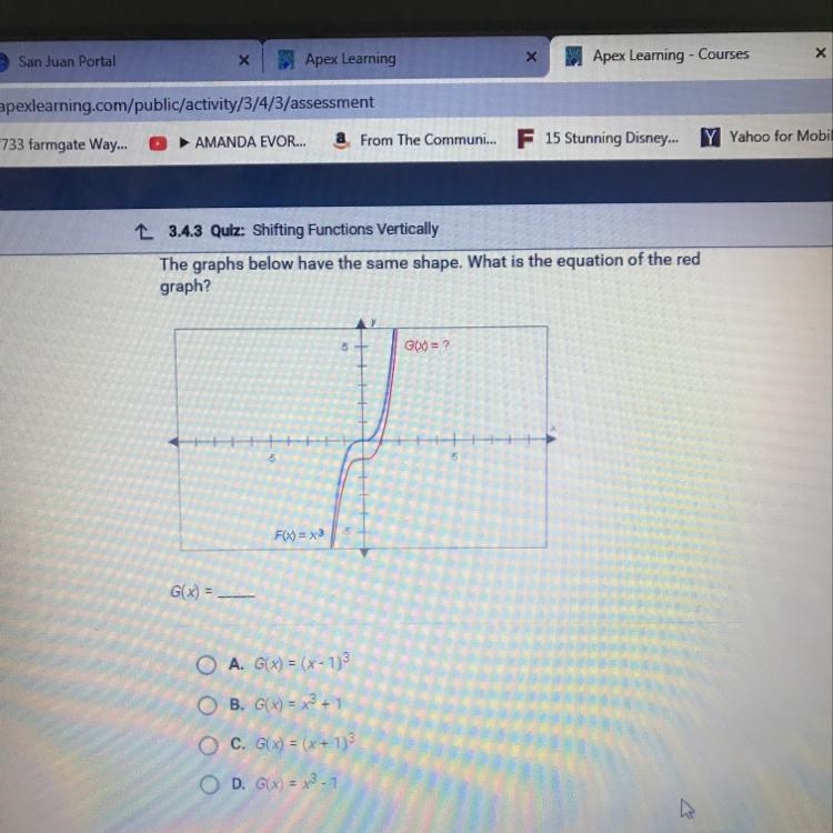 The graphs below have the same shape. what is the equation of the red graph?-example-1