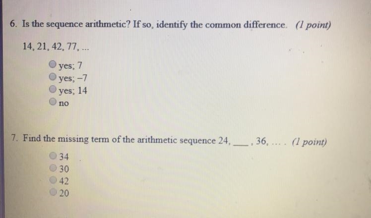 1. Is the sequence arithmetic & common difference 2. Find missing term-example-1