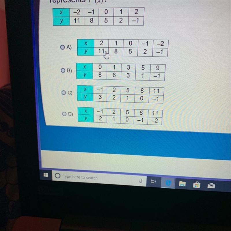 If f(x) is represented in the table below, which table represents f^-1(x)-example-1