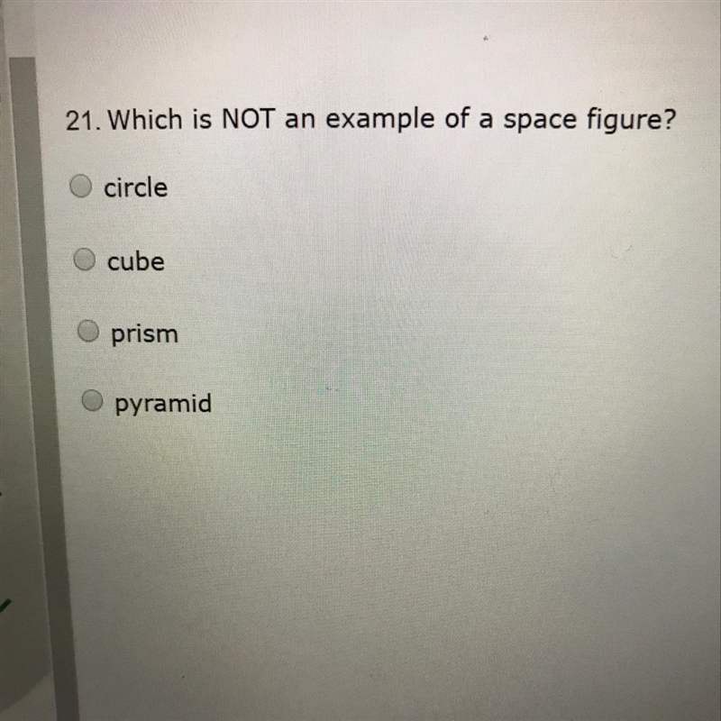 Which is NOT an example of a space figure?-example-1