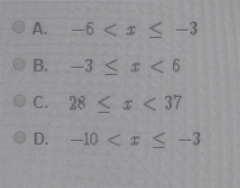 Solve the following inequality. 21 \leqslant - 3(x - 4) < 30 (Answers in attachment-example-1