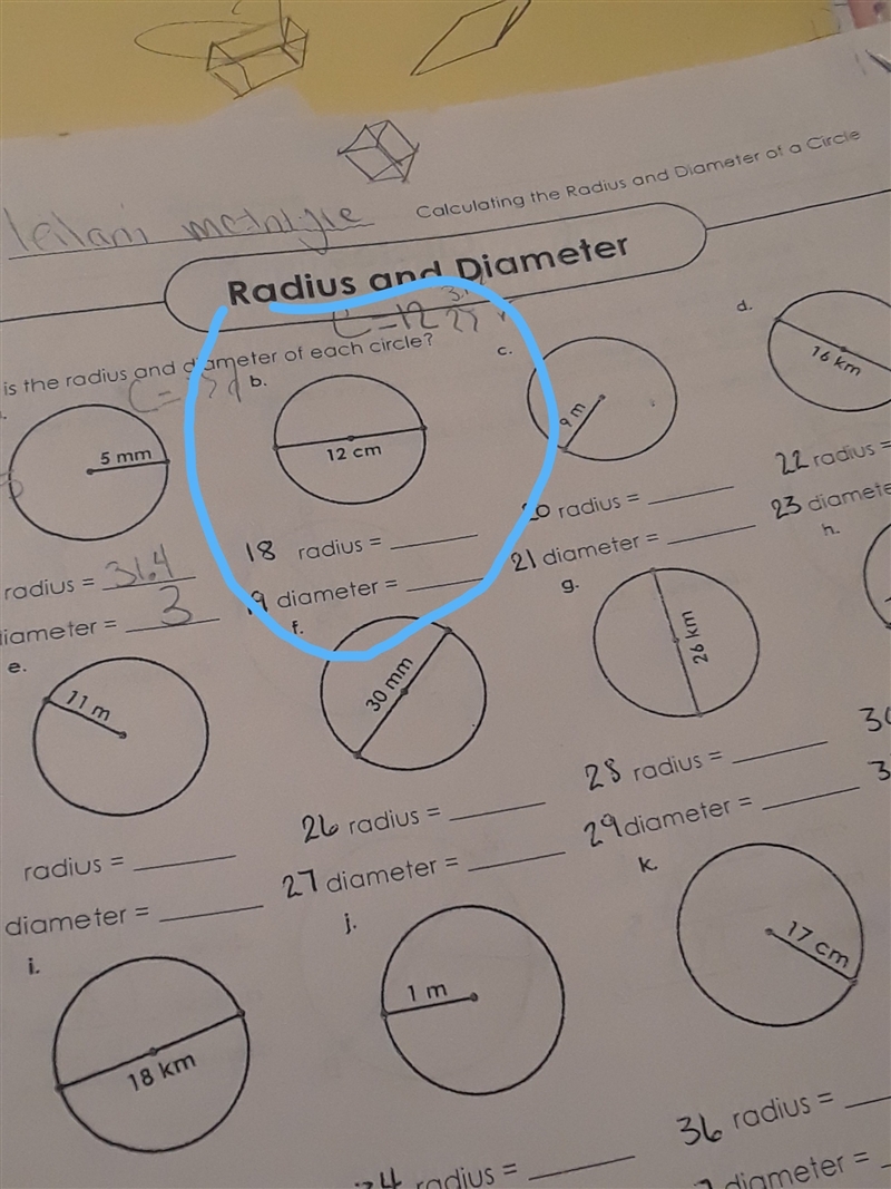 I need to find the radius and the diameter of this circle-example-1