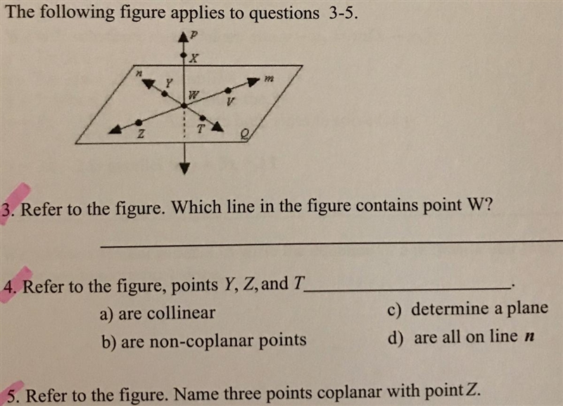 3. Refer to the figure. Which line in the figure contains point W ? 4. Refer to the-example-1