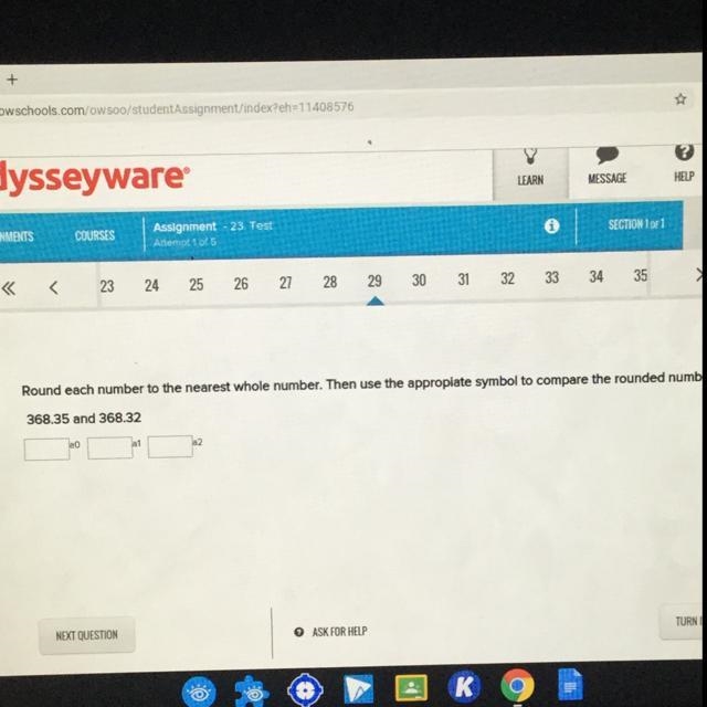 Round each number to the nearest whole number. Then use the appropiate symbol to compare-example-1