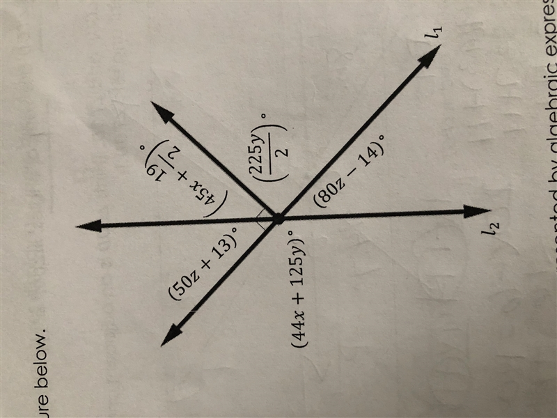 The angle measures are represented by algebraic expressions. determine the values-example-1