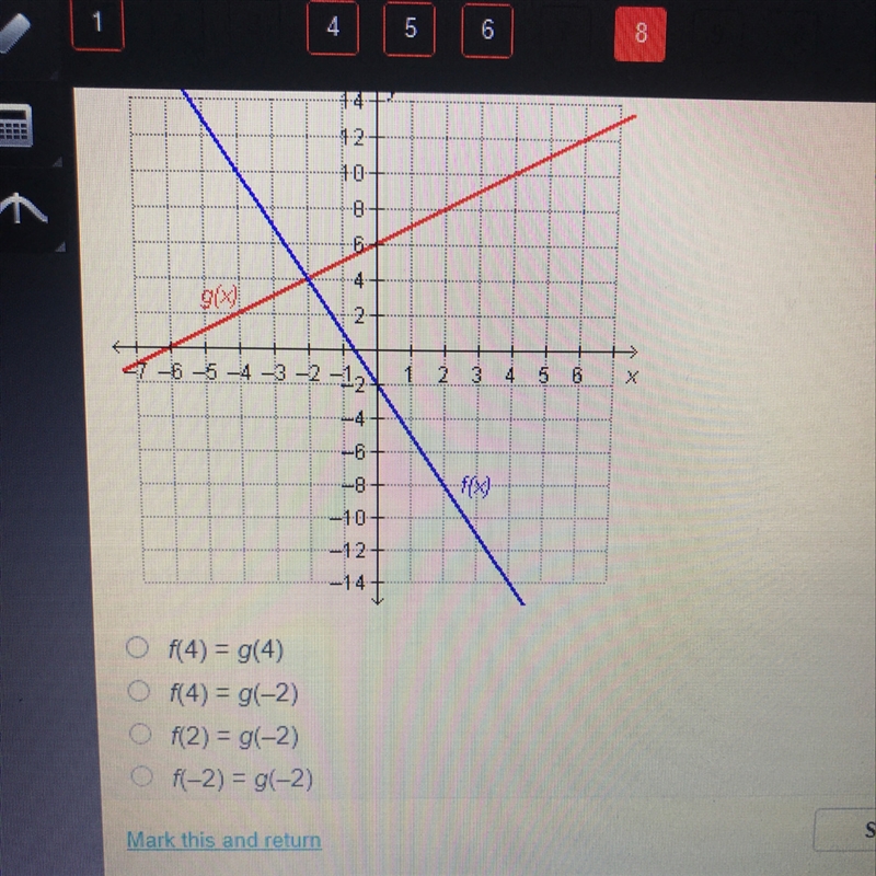 Which statement is true regarding the graphed functions?-example-1