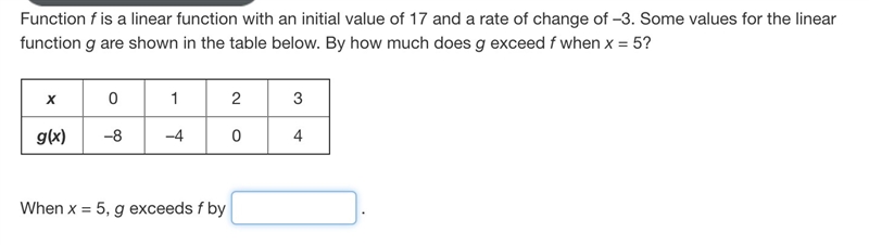 Function f is a linear function with an initial value of 17 and a rate of change of-example-1