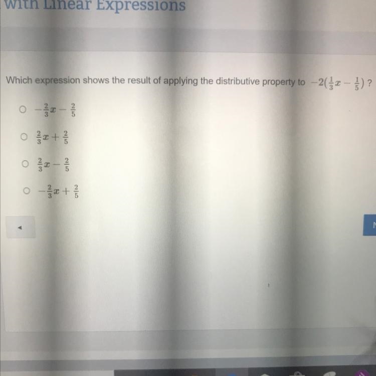 Which expression shows the result of applying the distributive property to -2(1/3x-example-1