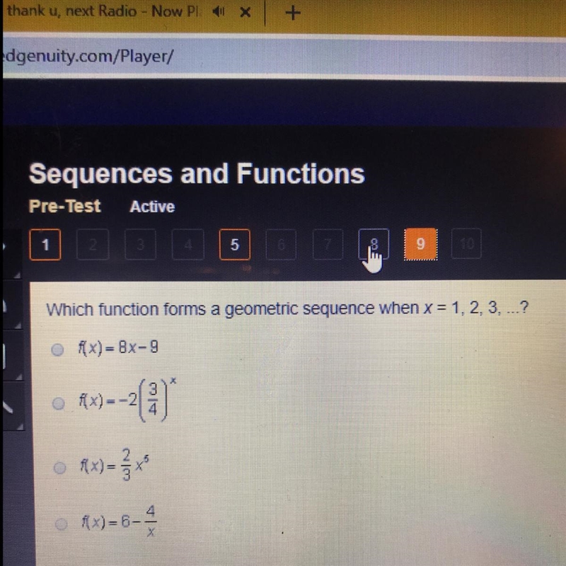 Which function forms a geometric sequence when x=1,2,3-example-1