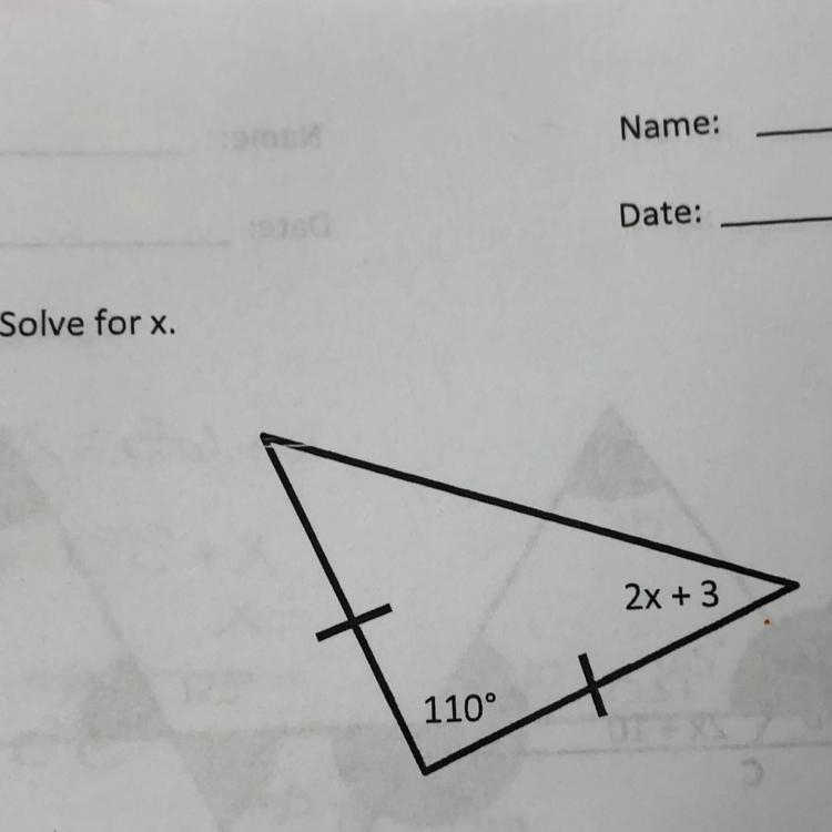 Solve for x if the angles are 110 and 2x+3-example-1