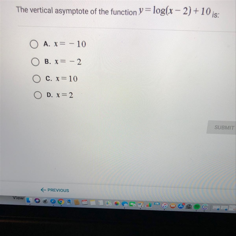 What is the vertical asymptote of this function?-example-1