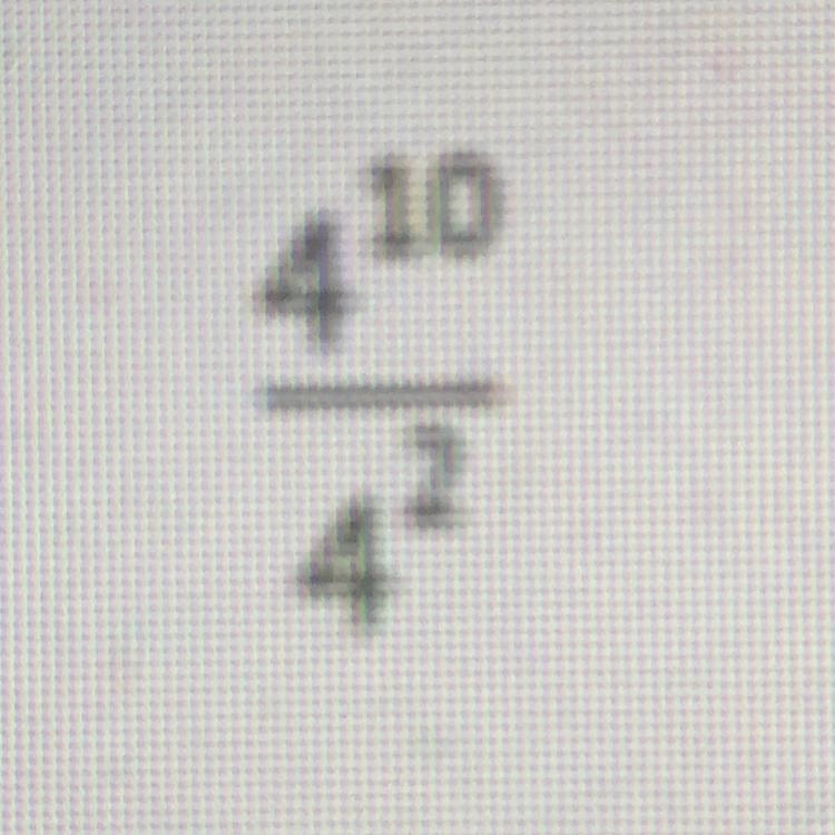 Find the quotient. 4^10 ____ 4^2 A. 4^8 B. 4^13 C. 4^-8 D. 4^-12-example-1