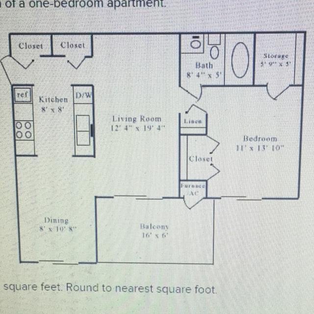 Find the area of the balcony in square feet . Round to the nearest square foot. A-example-1