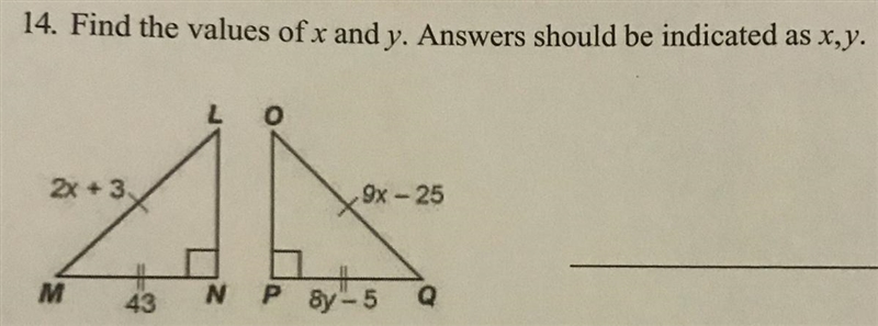 ( please help on geometry ) Find the value of x and y. Answer should be indicated-example-1