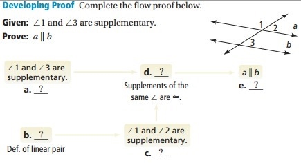 Which statement can be used in blank b? a. <1 and <2 are supplementary. b. &lt-example-1