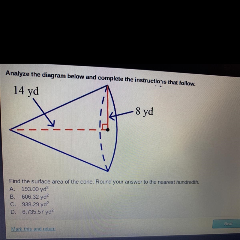 Find the surface area of the cone. Round your answer to the nearest hundredth-example-1